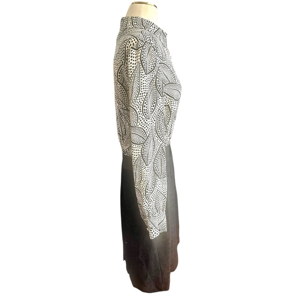 Tory Burch Classic Silk Monochrome Dotted Leaf Print Dress Size 8 - Picture 5 of 12
